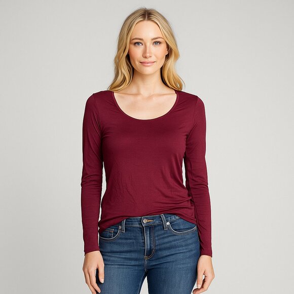 NWT White House Black Market Long Sleeve Wide Scoop Tee Zinfandel M #WHBM4 - Picture 1 of 9